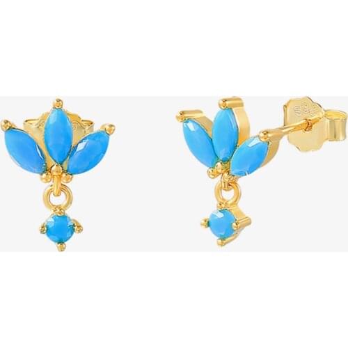 925 Sterling Silver Turquoise Piercing Earrings For Women Crystals StudEarring Cartilage Pendientes Jewelry Birthday Gift Aretes