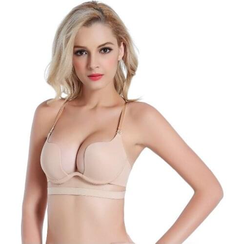 Deep V W cup Sexy bra gather Seamless thin cup Lingerie women bra beauty back Closure support chest bra top breast push up bra