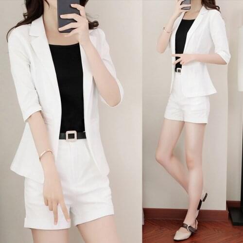 Womens suit 2020 summer new temperament shorts two-piece set was thin and casual Korean cotton and linen suit