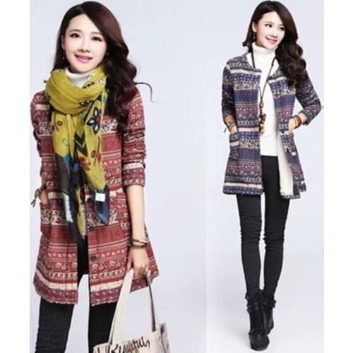 Deeply According To 2018 Winter New Large Size Womens Winter Long Plus Velvet Thickening National Wind Coat Jacket Slim