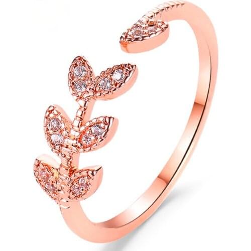 Fashion Leaf Crystal Ring for Women Simple Design Gold Opening Index Finger Buckle Joint Tail Rings Wedding Jewelry High Quality