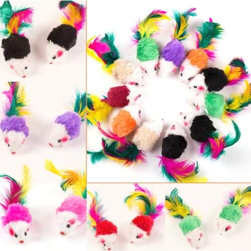 10pcs False Mouse Toys for Cat Kitten Funny Playing Cat Toy with Colorful Feather Plush Mouse Toys Pet Cat Products