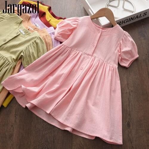 2021 Girl Fashion Dress Baby New Korean Style Puff Sleeve Princess Dresses Cute Casual Children Summer Red Toddler Party Costume