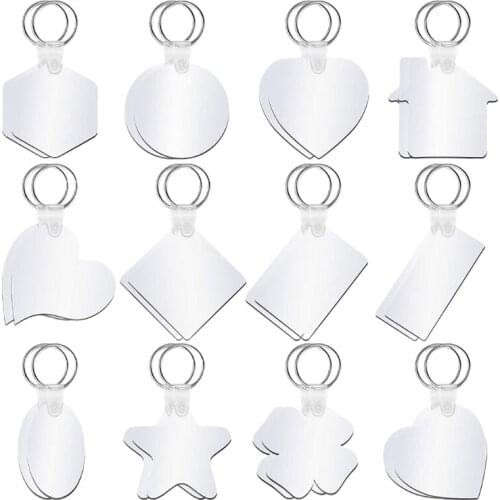 24 Pcs/Set Sublimation Keychain Blanks Heat Transfer Double-Side Keyrings Ornaments Pendants with Split Rings for DIY Photo W0YA