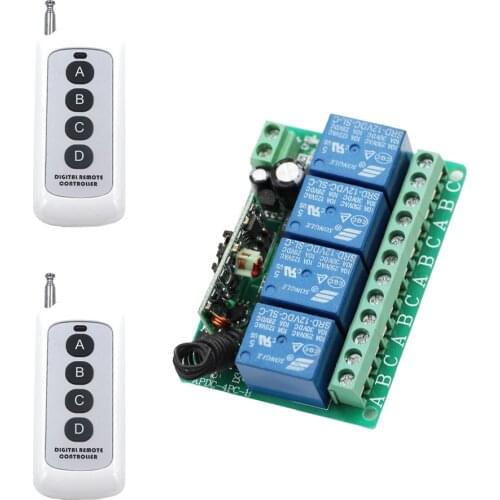 DC12V 10A 4CH Radio Controller RF Wireless Relay Remote Control Switch 2 Transmitter +1 Receiver for Agricultural Watering