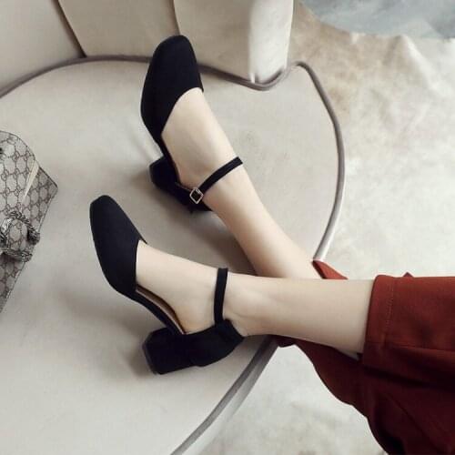 Big Size 11 12 13 14 15 high heels sandals women shoes woman summer ladies Suede tip, shallow mouth, one-word buckle, thick heel