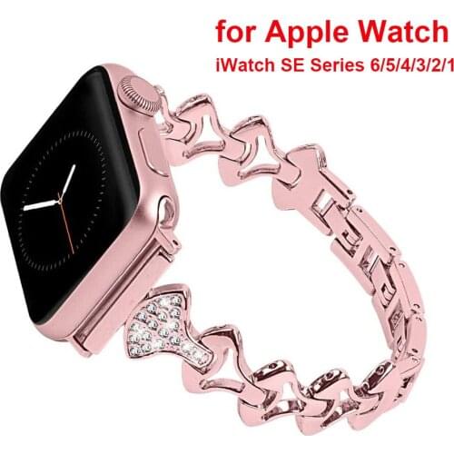 Pink Bling Bracelet Watch Band for Apple Watch 38/40mm Women Series 6/5/4/SE 42mm/44mm Metal Wristband Diamond Watch Strap
