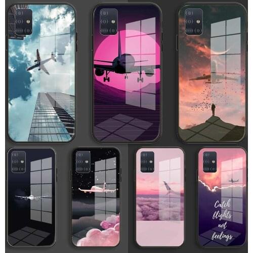 Travel World Paper Plane Soft Silicone Glass Case For Samsung Galaxy A10 A20 A30 A40 A50 A70 A31 A51 A71 Balck Cover