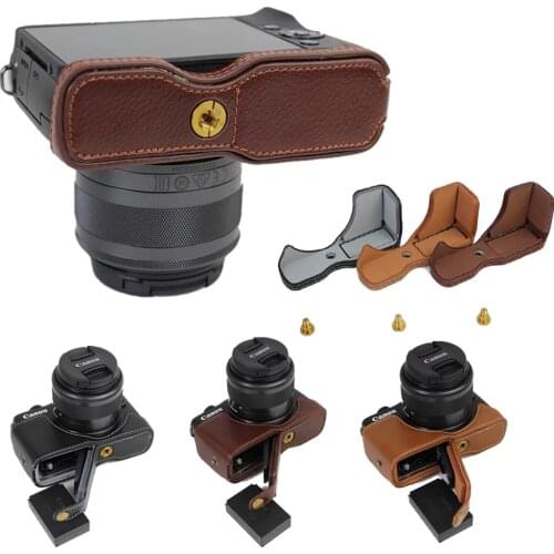 New Genuine Leather Camera Case For Canon EOS EOS M200 M100 EOS M10 Bottom Camera Cover Half Bag Black Brown Coffee
