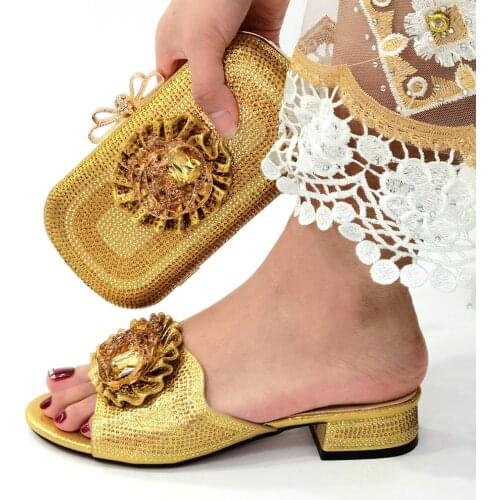Doershow New Arrival African Wedding Shoes and Bag Set gold Italian Shoes with Matching Bags Nigerian Women party!!STX1-11