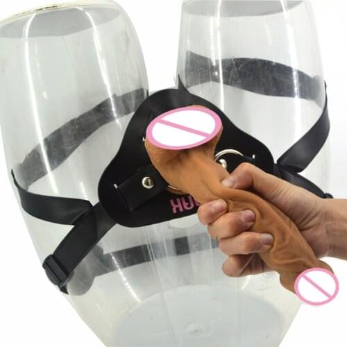 FAAK Strapon Dildo Soft Silicone Leather Strap On Realistic Dildo Pants For Woman Men Couple Suction Penis Harness Sex Products