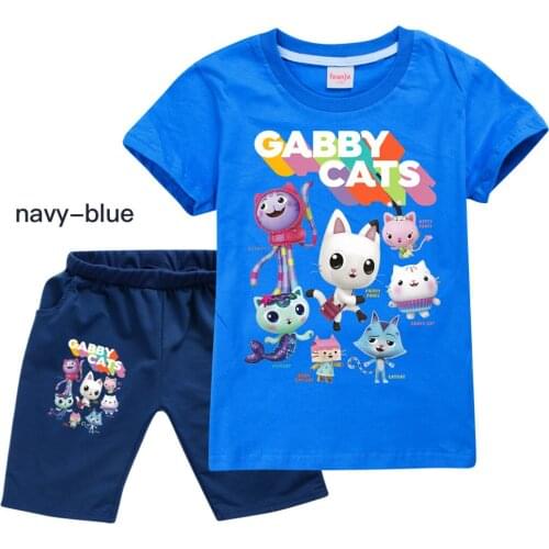 Gabby Cats Girls Clothing Set Summer Cotton Short Sleeve T-shirt +Shorts Gabby Cosplay Halloween Clothes Girls Tops Pants Set