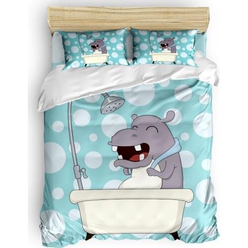Hippo Bathing Duvet Cover Set 2/3/4pcs Bedding Set Bed Sheet Pillowcases Cover Set