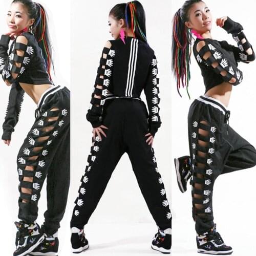 Jazz Dance Costumes Black Sexy Openwork Top Pants Women Cheerleading Clothing Nightclub Pole Dancewear Stage Rave Outfit DT1072