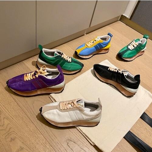 Vintage runners walking shoes casual thick buttom platform sneakers green purple black satin outdoor shoes women