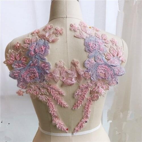1pcs French Flower Sequins Lace Fabric Embroidered Sew on Applique High-end Wedding Dress Accessories Handmade