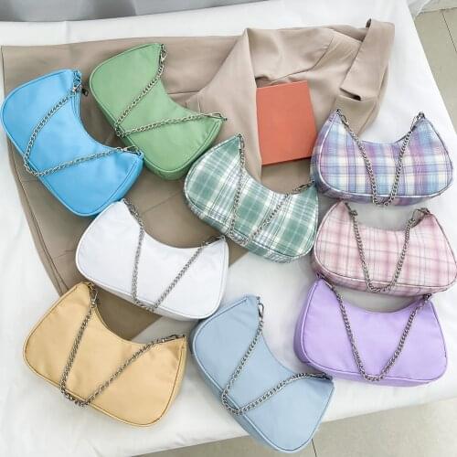 Casual Womens Tote Baguette Bag 2021 Trend Nylon Shoulder Bag Ladies Chain Underarm Bolsas Multi Colors Purses and Handbag New