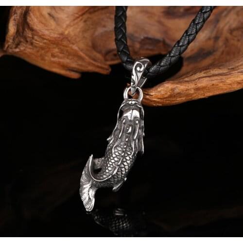 Beier Fashion Vintage Women Men Luck Fish Stainless Steel Pendant Chain Necklace Jewelry LLLHP177P