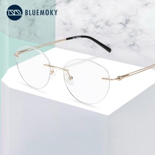 BLUEMOKY Brand Designer Titanium Glasses Gold Rimless Optical Glasses Frames For Men Myopia Business Frameless Eyeglasses Frame