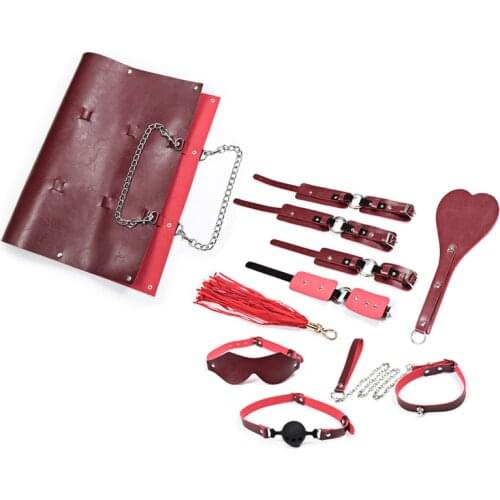 Bdsm Bondage Set 7pcs Leather Handbag Whip Restraints Collars Ankle Cuff Handcuffs For Sex Toys for Couples Adult Toys