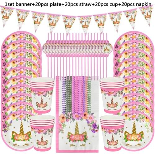 81pcs Unicorn Party Supplies Disposable Tableware Set Paper Plate Cups Napkins Unicorn Birthday Party Decorations Baby Shower