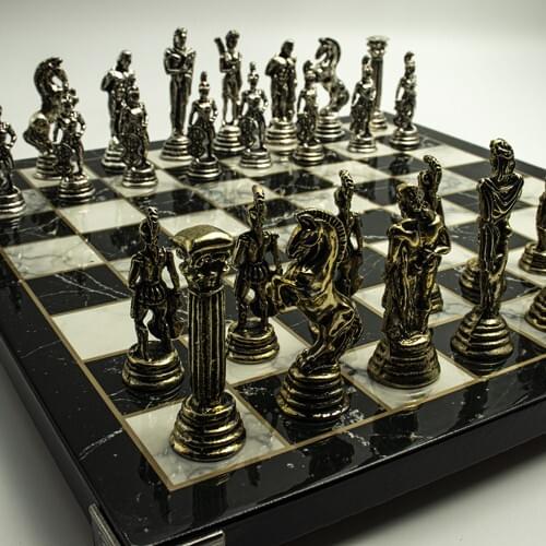 Mythological World Chess set-Metal Stone Marble Pattern Flanged Chess Set stylish looking quality stones collectible
