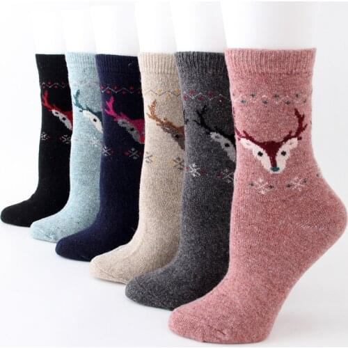 1 Pair Winter Women Socks Warm Concise Thickening Wool Mid-calf Socks Woolen Snowflake Deer Comfortable Gift Girls Cute Meias
