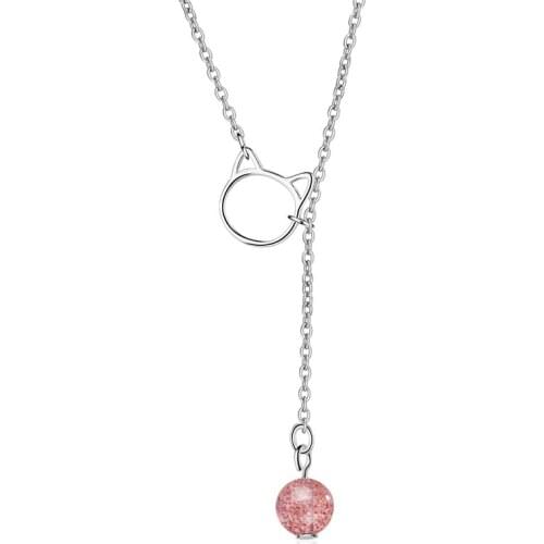 Cute Cat Pendant Necklace Fashion Pink Grey Natural Stone Chain Pendant Elegant Women Party Jewelry Gifts