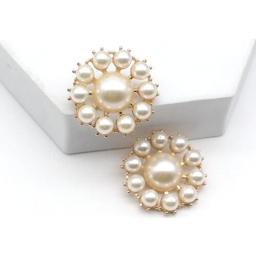 New Jewelry Button 5Pcs Alloy Pearl Buttons Back Withe Buckle Handmade Sewing DIY Buttons Clothing Wedding Decortion Accessories