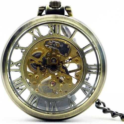 5pcs Luxury Open Face BRONZE Mechanical Pocket Watch Necklace Pendant With Chain for Men Women Extravagant Anniversary Gifts