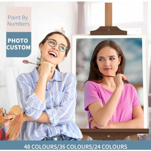 RUOPOTY Frame 24/36/48 Color Personalised Paint By Numbers Photo Custom Landscape Animals Family Coloring By Numbers Diy Gift