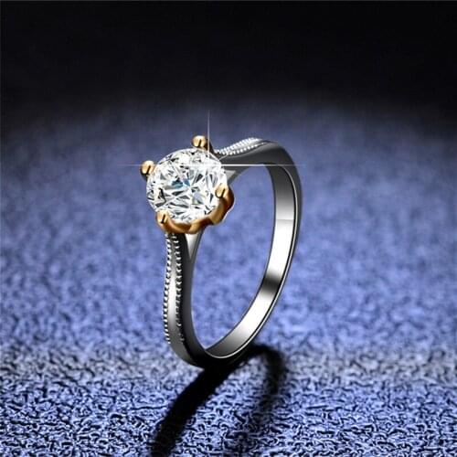 Silver 18K Yellow Gold Prong Excellent Cut Diamond Test Passed 1 Carat D Color Good Moissanite Ring Silver 925 Jewelry Girl Gift