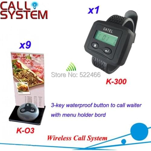 Remote Calling System for restaurant service with 9 customer press button and 1 waiter watch, DHL shipping free