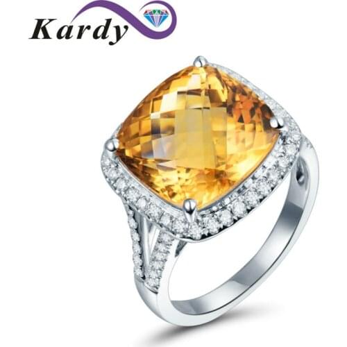 Amazing Vintage Cushion Yellow Citrine Gemstone Diamond Wedding Engagement 14K White Gold Womens Band Ring Setting