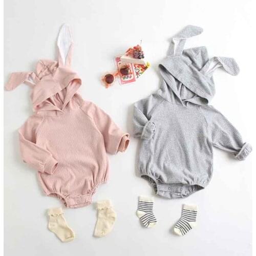 Spring Baby Girl Clothes Cute cartoon Rabbit Ears Hooded Bodysuit Newborn Toddler Boys Long-Sleeve Sweater