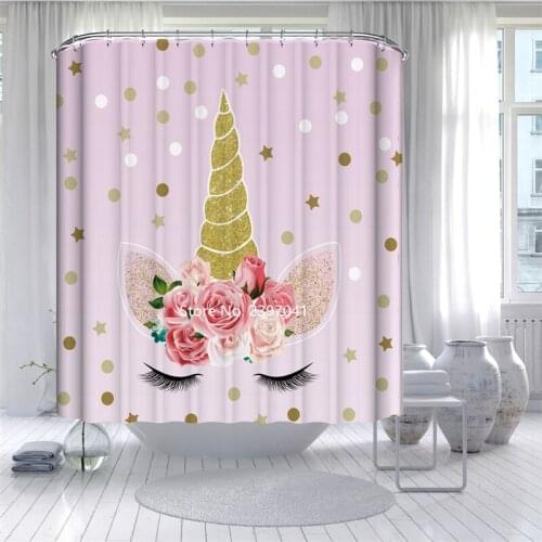Red Roses Cute Pink Unicorn Girl Shower Curtain Bathroom Partition Waterproof and Mildew Proof Childrens Christmas Decoration