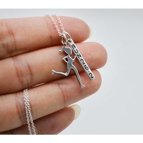 Real 925 Sterling Silver Runner Girl And Run 26.2 Marathon Pendant Choker Necklaces Fitness Jewelry For Women 18 Inch Chain