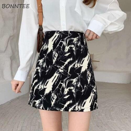 Women Skirts Tie-dyed Above-knee Vintage Designer Ulzzang Stylish Buttocks Elegant Office Lady Slim Casual Popular Female Summer