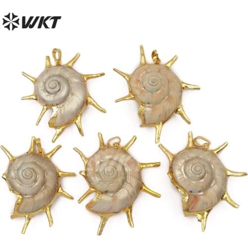 WT-JP134 Wholesale fashion jewelry natural trumpet shell pendant 24K gold electroplate pendant for women