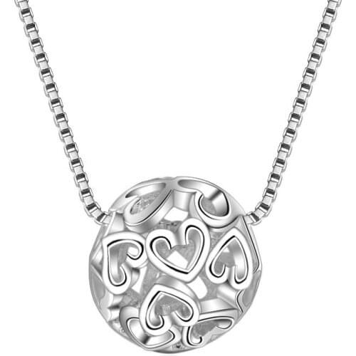 Hot Sale Wholesale New Fashion Hollow Ball Design 925 Sterling Silver Pendant Necklaces for Women Jewelry Christmas Gift