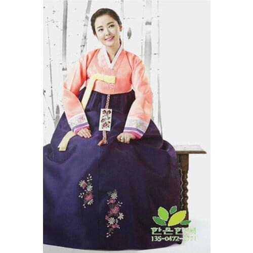 Womens Korean Hanbok Dress Costume Ethnic Dance Traditional Long Sleeve Cosplay Tailored + Free Shipping Embroidery