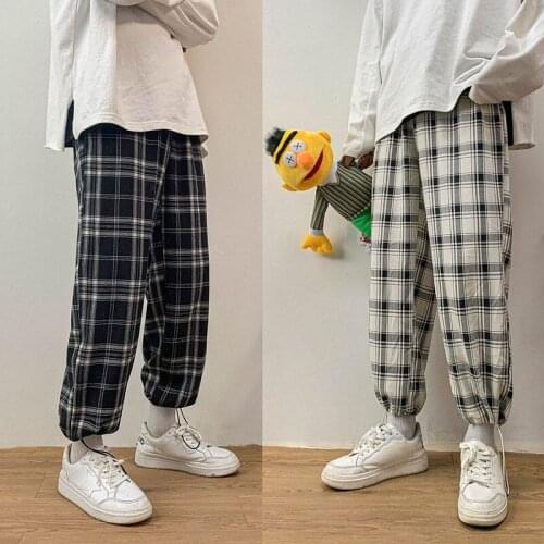 Winter Plaid Pants Loose And Versatile Fashion Brand Binding Sports Student Pants Ins Straight Casual Pants Joggers