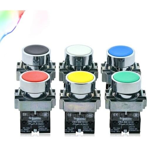 1Pcs Momentary Push button switch with light 22mm 10A 240V~3A Circular small size Flat round Panel NC/NO XB2-BA31 XB2-BA42