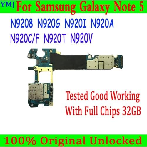 100% Original Unlocked Motherboard For Samsung Galaxy Note 5 N9208 N920V N920A Logic Board with Full Chips Official version