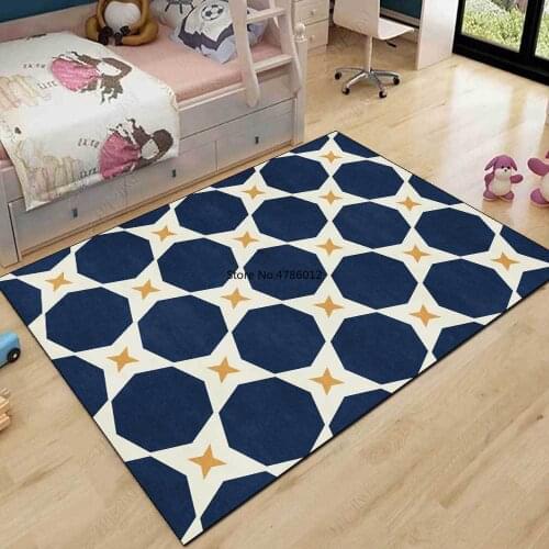 200x300cm Fashion Nordic Minimalist Geometric Dark Blue Yellow Dots Living Room Bedroom Bedside Carpet Floor Mat Customization