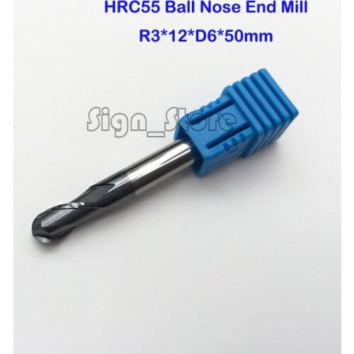 3pcs radius=3.0mm 2 Double Two Flutes hrc55 R3*12*D6*50 solid carbide Ball nose End Mill CNC router bits tools Milling cutter