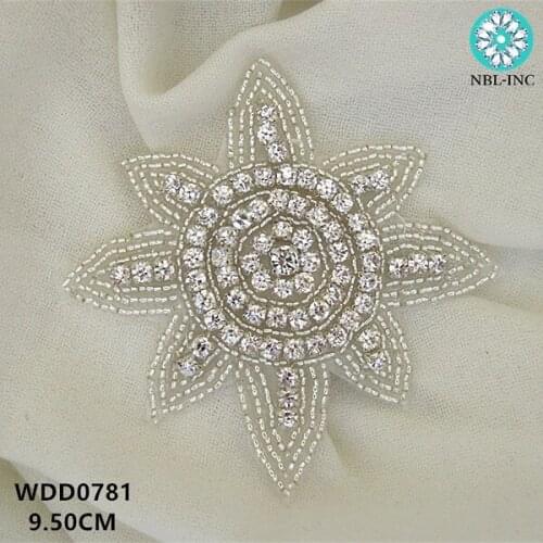 30PCS) Wholesale hand beaded bridal clear crystal rhinestone applique patch for dresses WDD0781