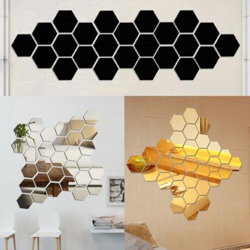 3D Hexagon Mirror Wall Stickers DIY Art Home Decoration Stickers Living Room Decoration Tile Stickers Room Accessories