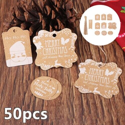50 Kraft Paper Tags DIY Handmade Merry Christmas Santa Claus Paper Cards Xmas Party For Home Supplies