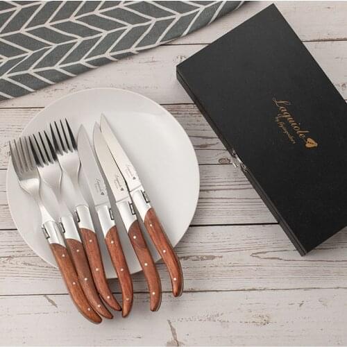 6pcs Stainless Steel Laguiole Tableware set Steak Knives Dinner Forks Rosewood Handle Japanese Cutlery set Dinnerware Gift 8.7